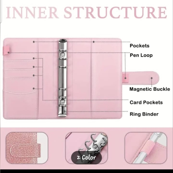 Pink Organizer Budget Binder With Zipper Envelopes & Expense Sheets - Picture 2 of 5